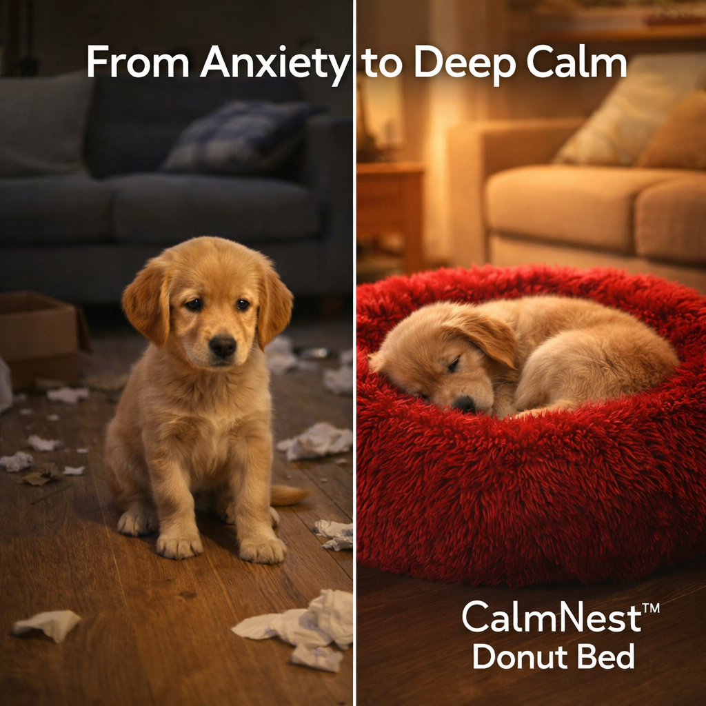 CalmNest™ Donut Bed – Anxiety Relief & Deep Comfort for Dogs & Cats